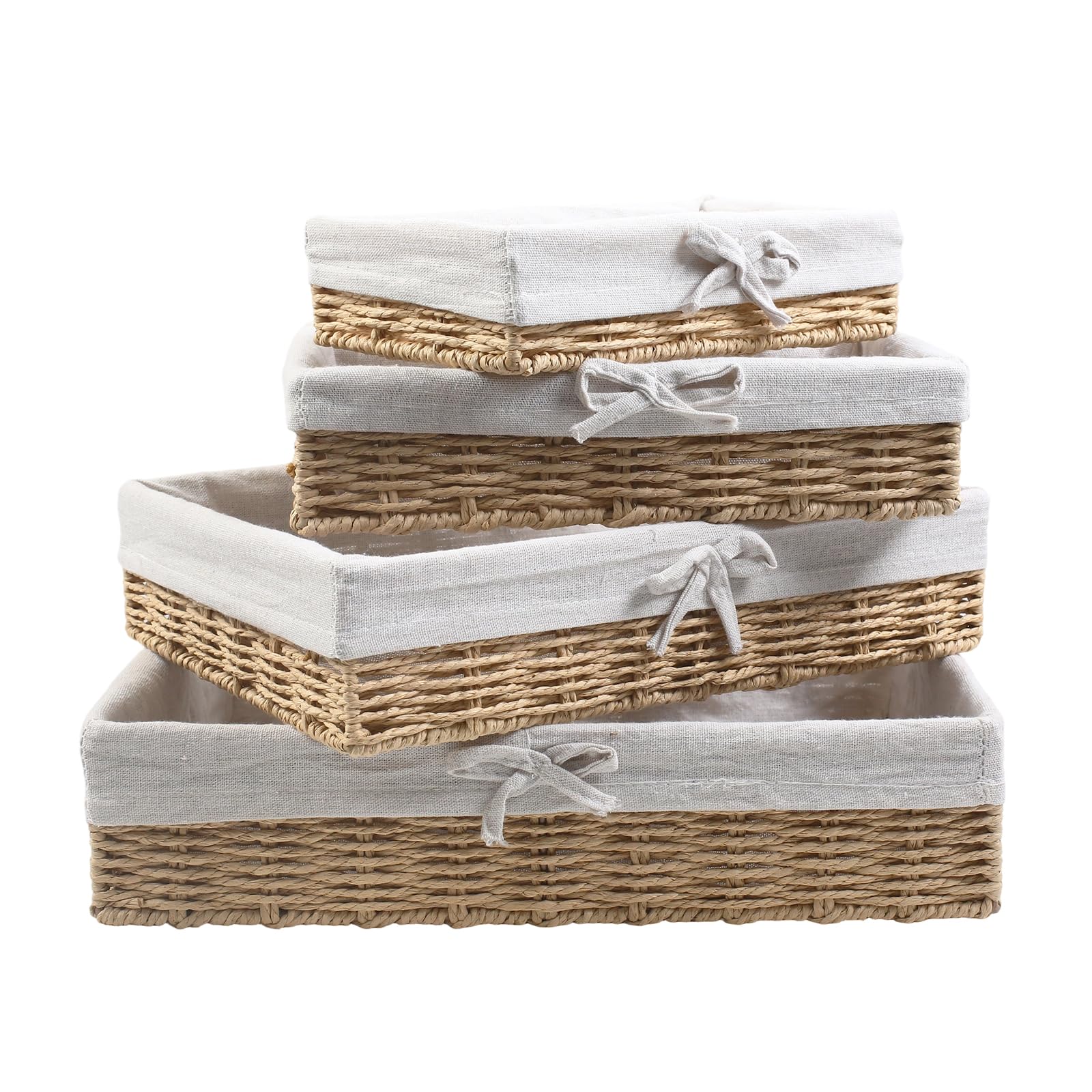 Juego de 4 paneras trenzadas, 25/30/35/40 cm, cesta de pan con inserto de algodón, tejido natural a mano con cesta de pan, cesta para panecillos, cesta de almacenamiento trenzada
