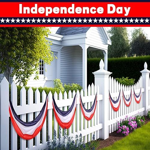 Miniatura 4 de Oudain Pancarta patriótica grande de 65.6 pies para patio del 4 de julio, decoración de banderines para colgar el Día de la Independencia al aire