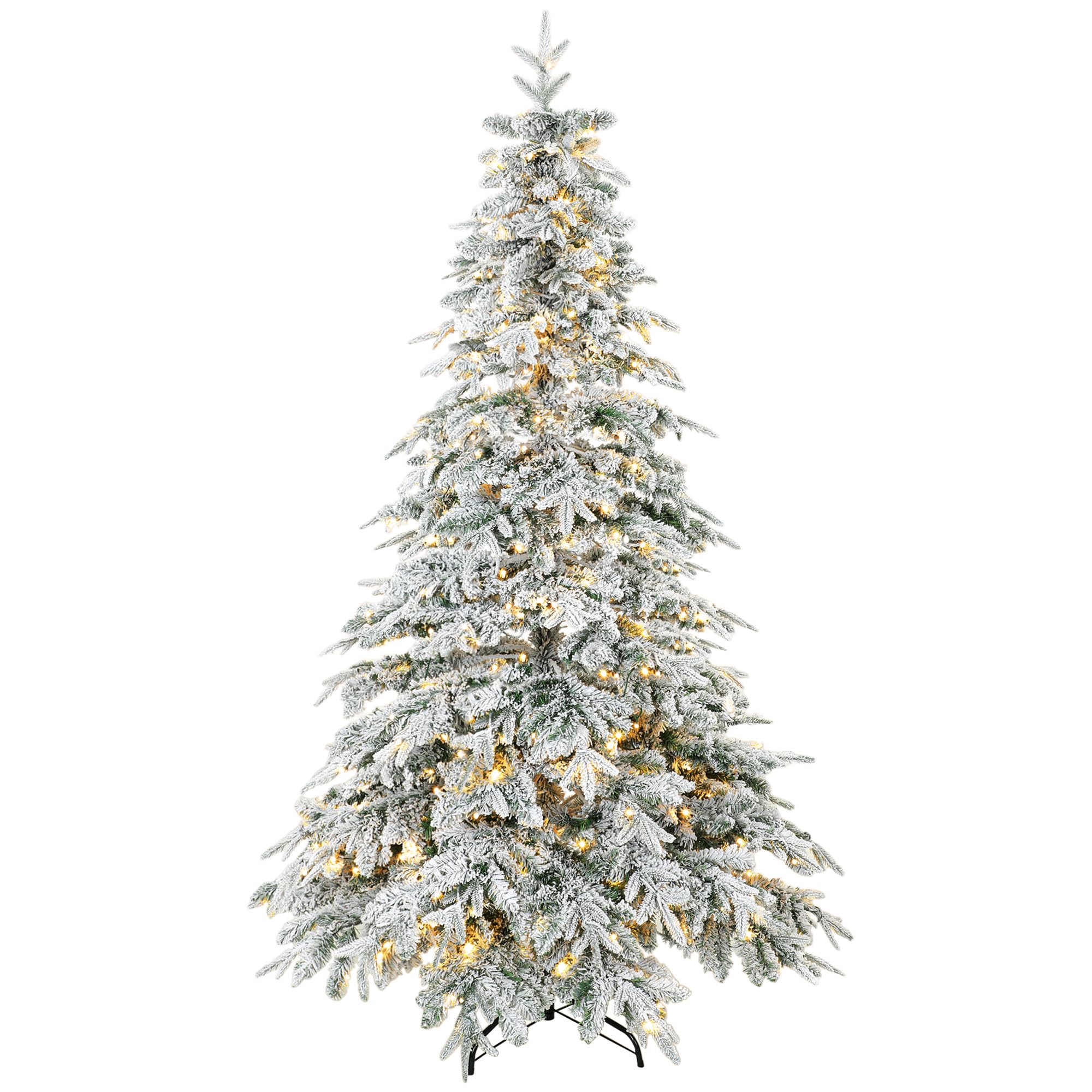 HOMCOM Sapin de Noël Artificiel 180 cm Lumineux Enneigé Vert et Blanc