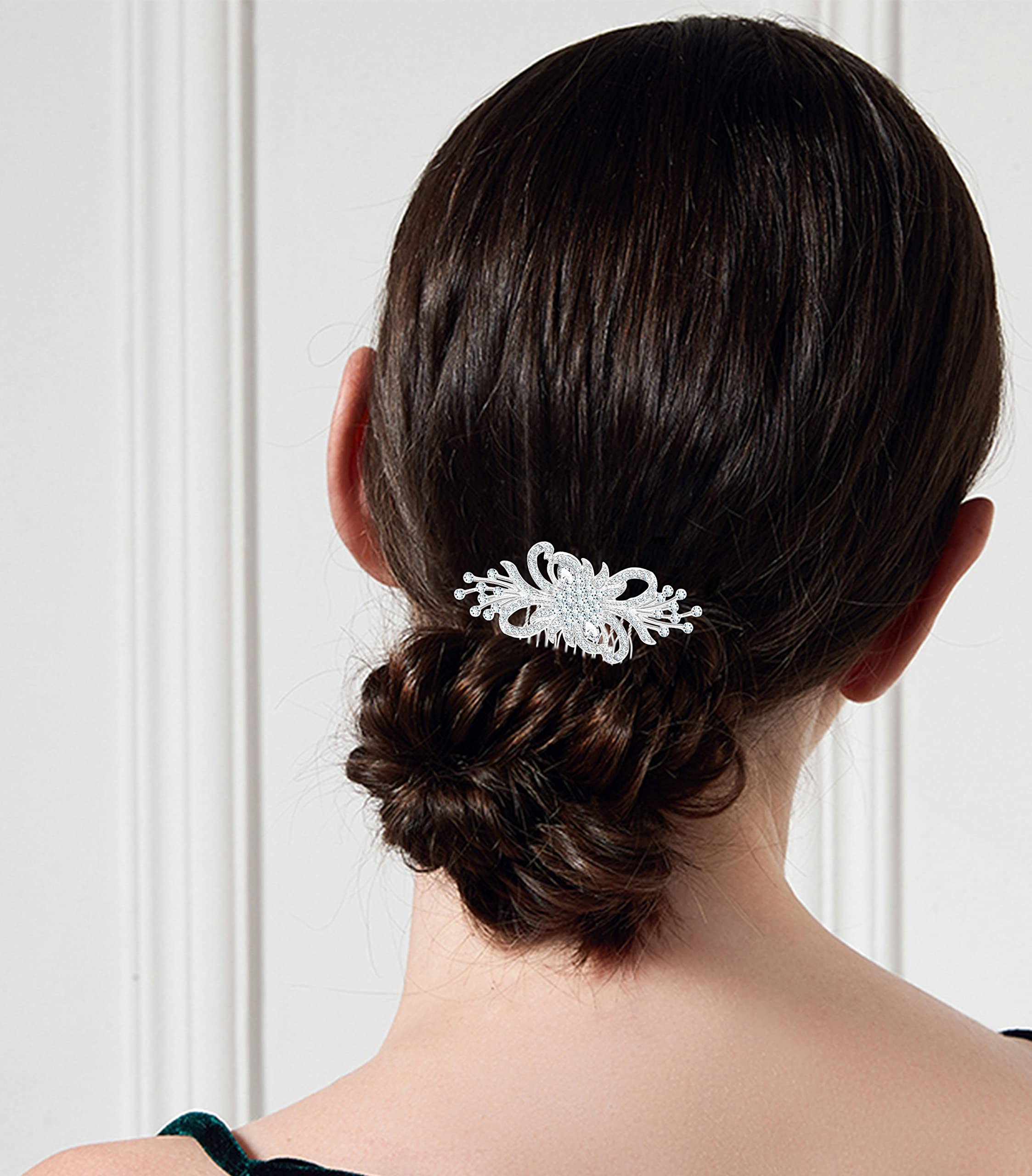 Peignes pour Femme Peignes à Cheveux avec Fleurs Argentées Barrettes pour Mariée Cristaux Autrichiens Scintillants Strass Dentelles pour Mariée Mariage Fiançailles Coffret Cadeau