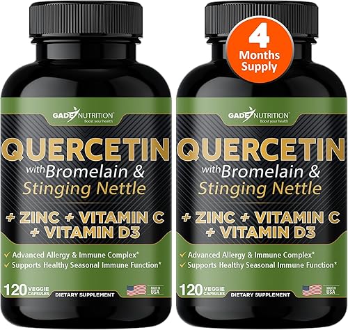 Miniatura 11 de Quercetina con vitamina C y zinc - Quercetina de ortiga - Quercetina 500 mg - Quercetina con bromelina - Quercetina de zinc + vitamina D3 - 120