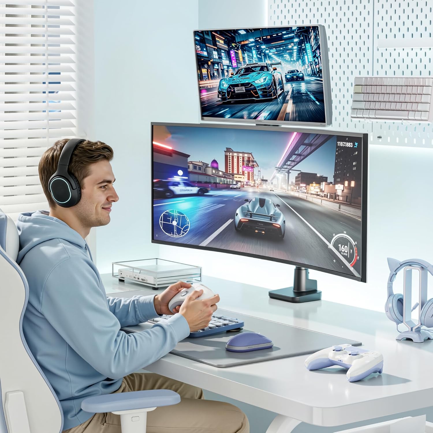 ARES WING Dual Monitor Mount for 17-49 Inch Ultrawide Heavy Duty Curved Screen, Computer Monitor Arm Desk Mount, Gas Spring Adjustable Vesa Stand, Black - Image 9