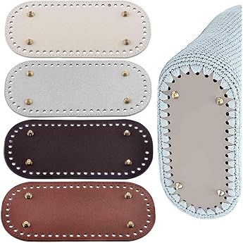 FYSL Pack of 4 Bag Base for Crocheting Bag Base PU Leather Bag Floor Shaper Faux Leather Bottom Bag Crochet with Holes for Knitting Bag Shoulder Bag 22 x 10 cm