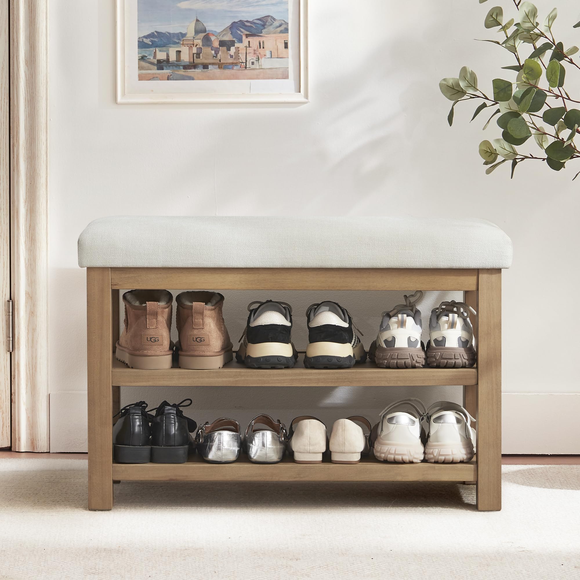 Amazon.com: Zihanhome 2 Tier Shoe Rack Bench with Cushion, Solid