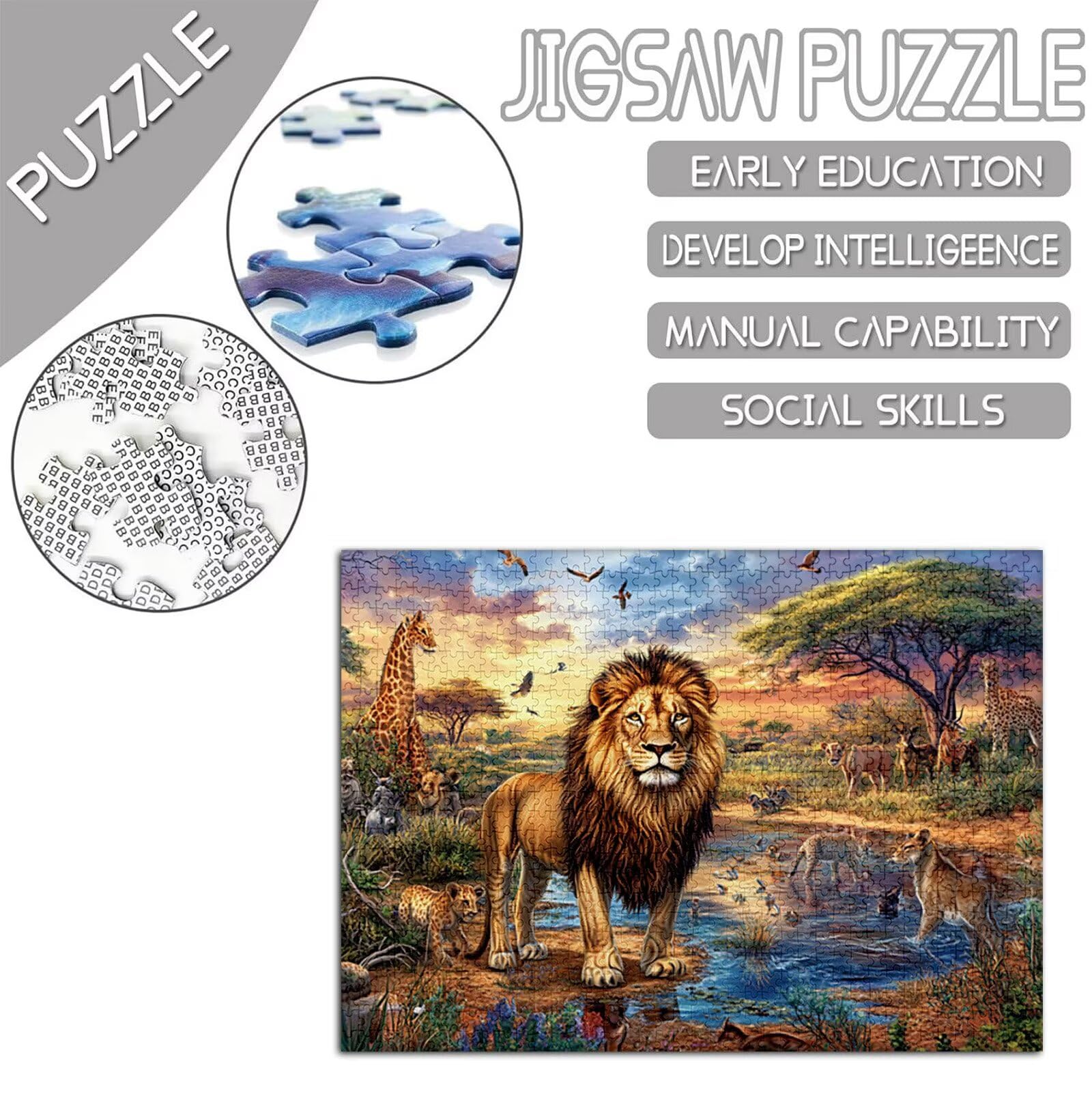 Lion Puzzle 2000 Pièces Adultes, Grand Bois Puzzle Animal Motif Désign, 100x70cm Jigsaw Bricolage Artisanat 14 Ans Activité Familiale Emballage Cadeau pour Decoration Murale Maison Chambre, Model110