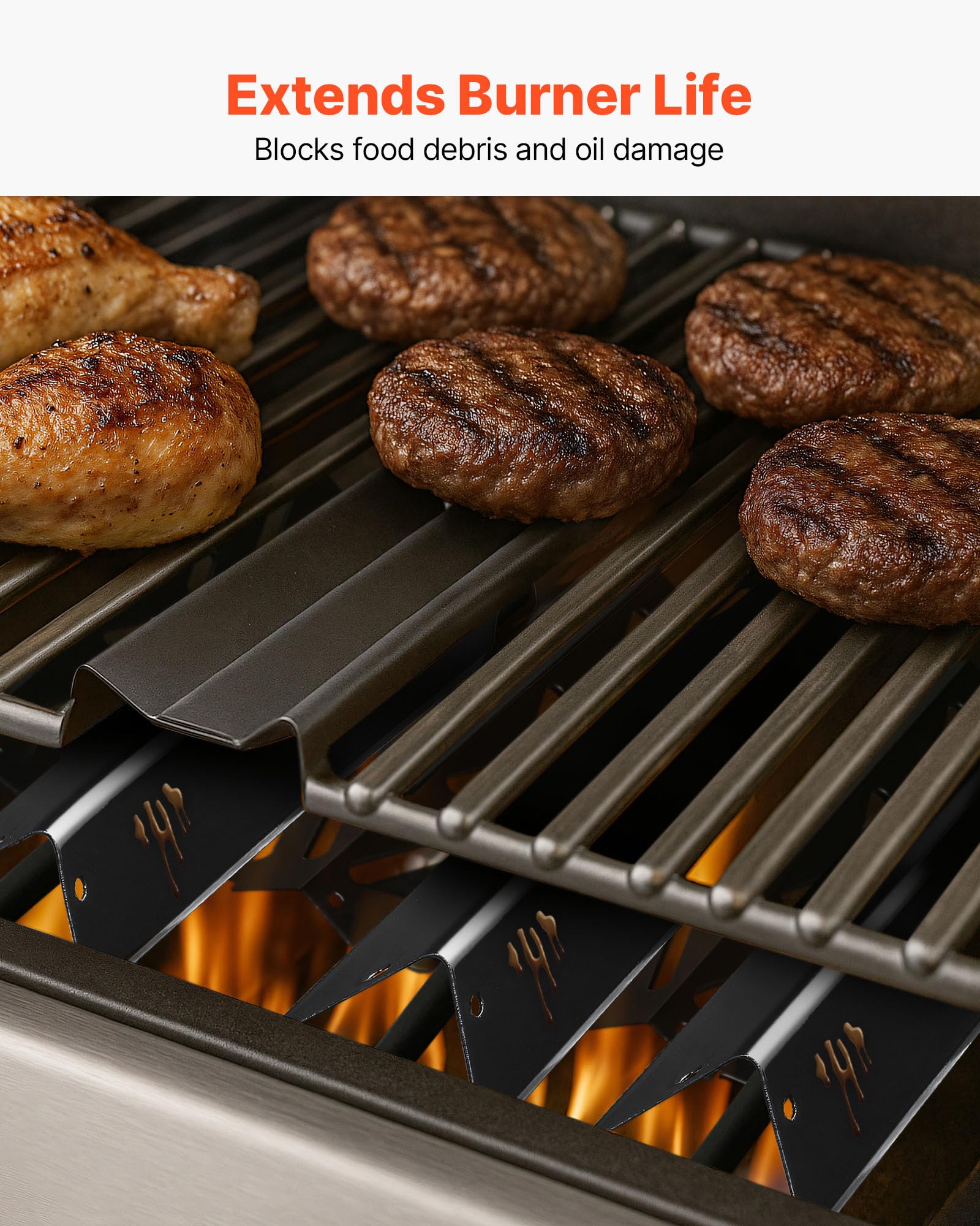 VEVOR Barre Cache-brûleur et Diffuseur de Chaleur pour Barbecue 8PCs, Déflecteur de Graisse pour Brûleur 43,5 cm, pour Weber Genesis II 310, 315, 335, 340, E/S 325s, ES/SX 325s, E/S 335, EX/SX/EPX-335
