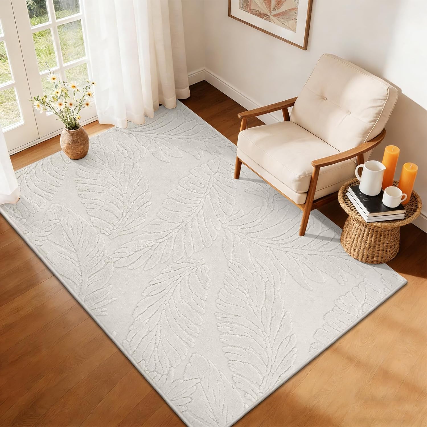 Pauwer Area Rugs for Living Room 3x5, Machine Washable Non Slip Neutral Boho Modern Rug, Soft Fluffy Carpet for Bedroom Dining Room Nursery Office Indoor Farmhouse, Beige