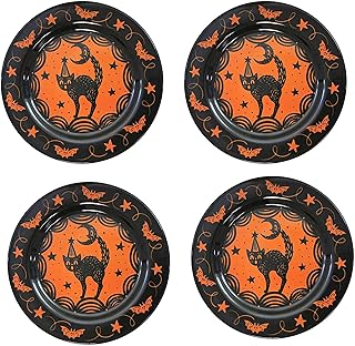 Johanna Parker Halloween Scaredy Cat Plates, Set of 4, Black, (JP1039)