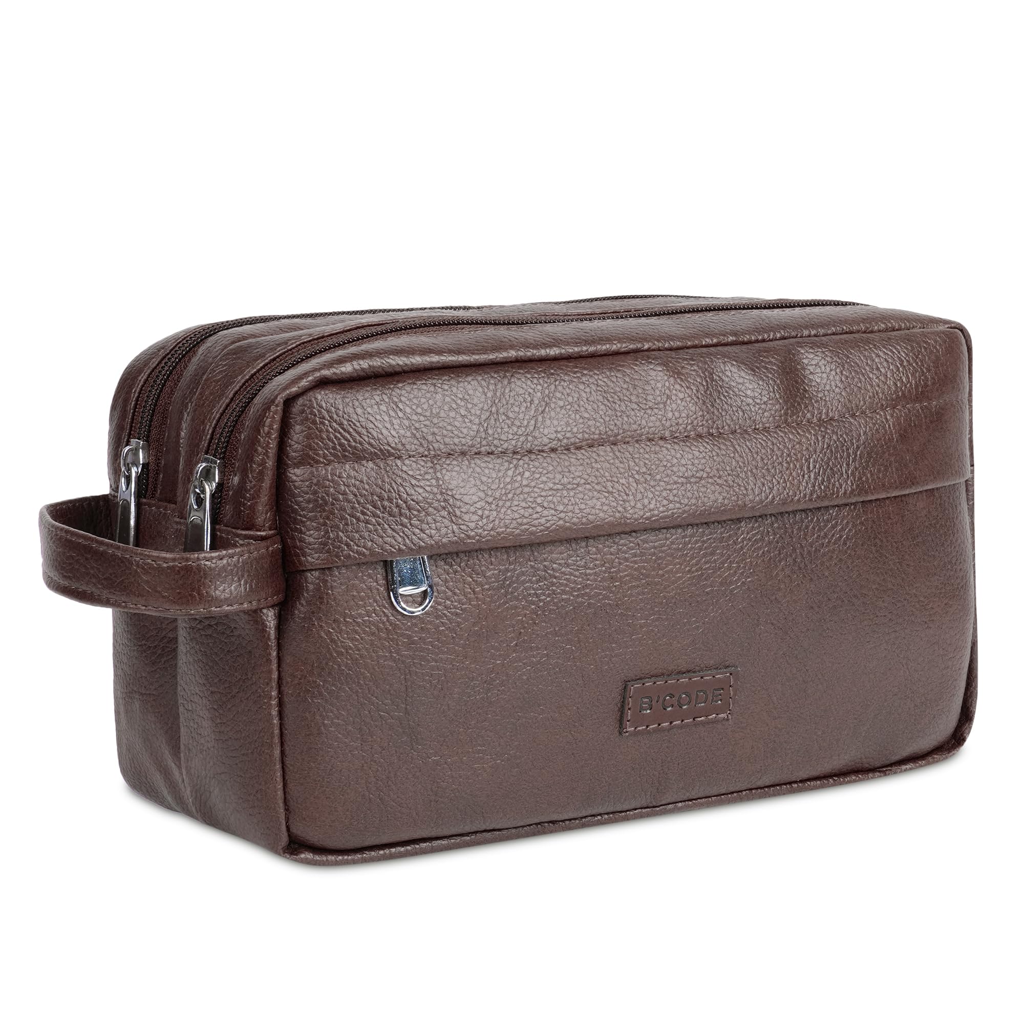Travel Toiletry Organizer Kit | 2 Compartments | Waterproof Vegan Faux Leather | Stylish Storage Organizer kit for Men & Women | Shaving Kit Organiser Make Up and Gadget Pouch [Black] (Brown)-image-47