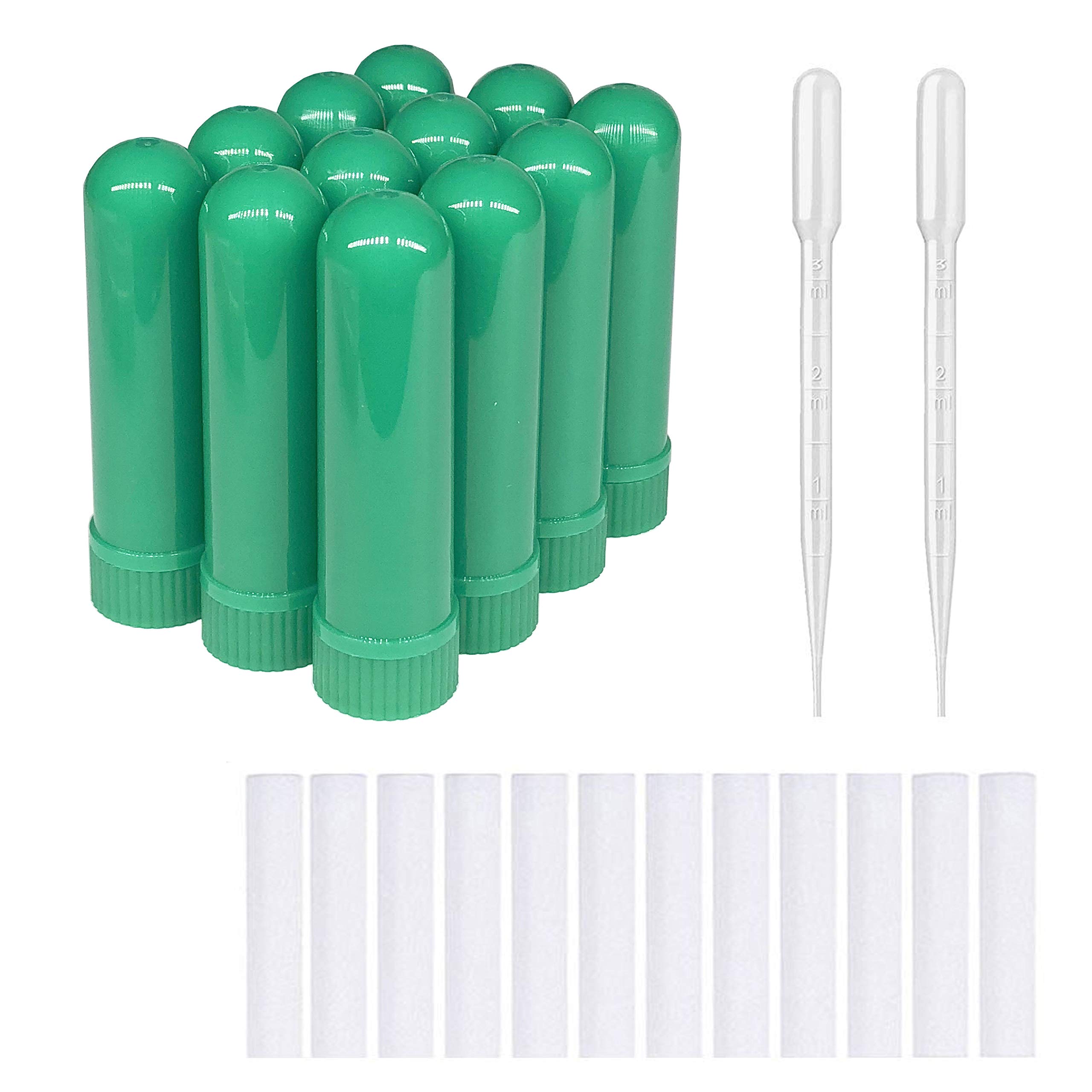 zison12 Sets(Green) Essential Oil Aromatherapy Tubes Inhaler Sticks Blank Nasal Inhalers(12 Complete Sticks) + 2 Polyethylene Pipette Droppers
