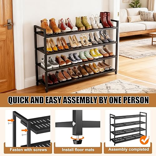 Miniatura 7 de Zapatero de 3 niveles, zapatero de metal resistente, organizador de zapatos resistente y duradero, estante de zapatos para armario, entrada,