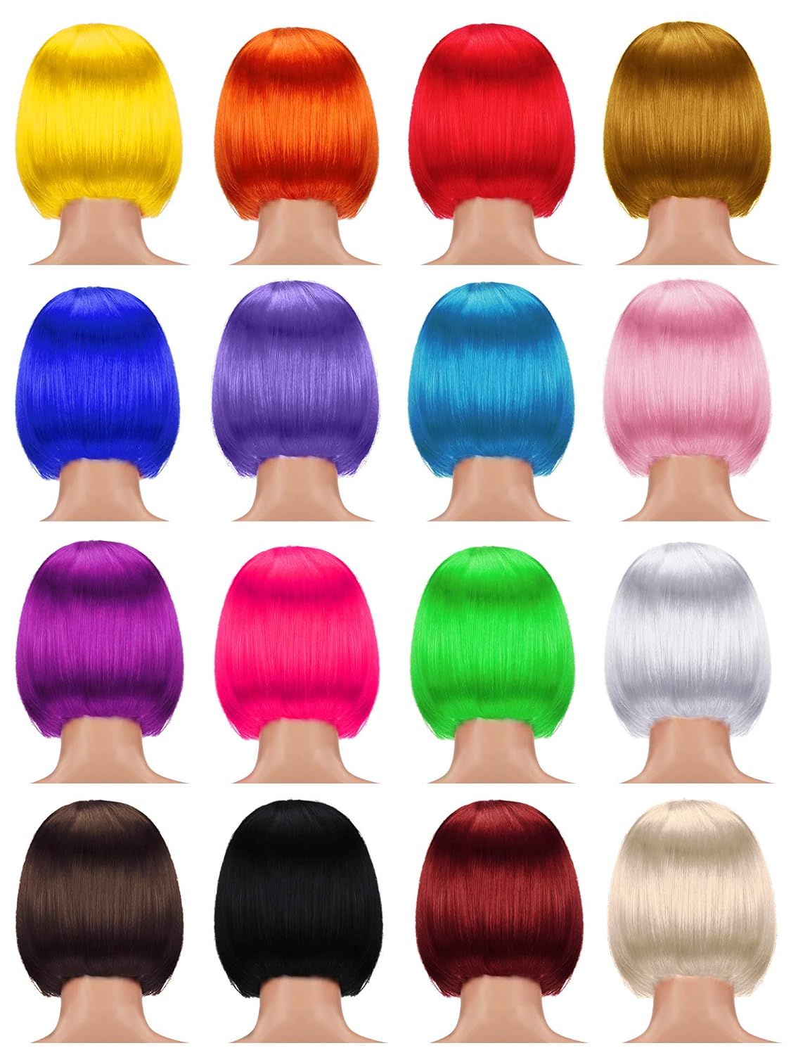 WILLBOND 16 Pieces Short Bob Wigs Halloween Cosplay Colorful Costume Wig Party Hairpiece Wig Straight Short Hair Wig for Women Cosplay Decoration - Image 3