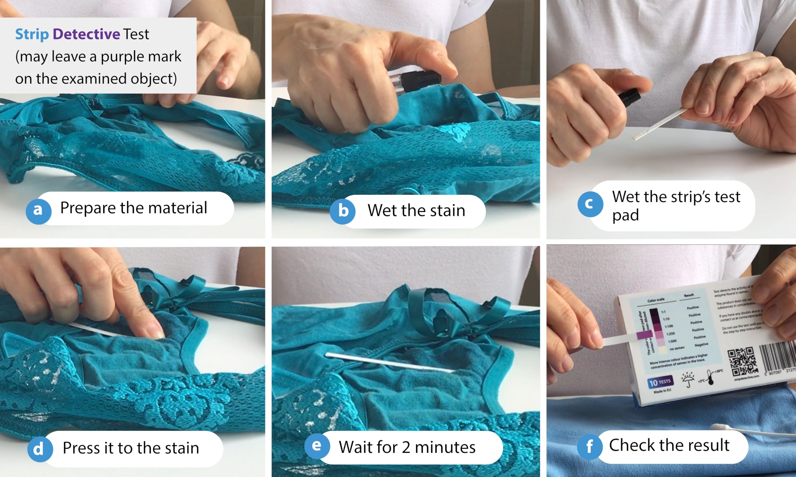 Test d'infidélité à domicile – Test de détection de spermatozoïdes, 10 bandelettes Résultats en 2 minutes – Détection de la phosphatase acide sur les textiles et les surfaces