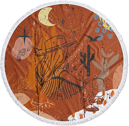 Western Desert - Toalla de playa redonda para niñas y cactus tropical, manta de playa de microfibra suave que absorbe el agua, tapiz de baño para