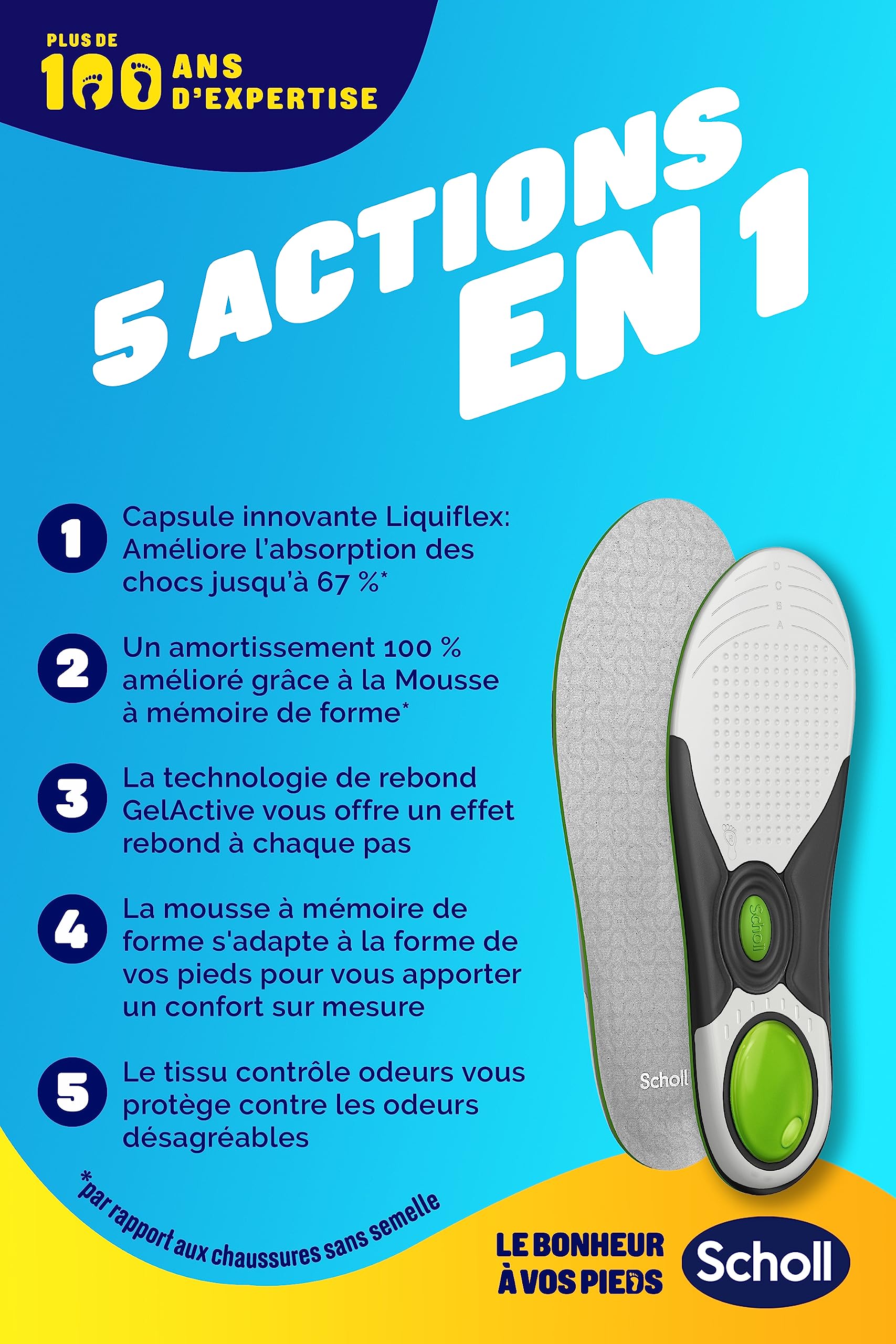 Dr. Scholl's Semelles LiquiFlex Soutien Quotidien pour Hommes - Confort Durable, Mémoire de Forme et Soutien de la Voûte Plantaire, Idéal pour Longues Journées - Taille 41-46,5-1 Paire