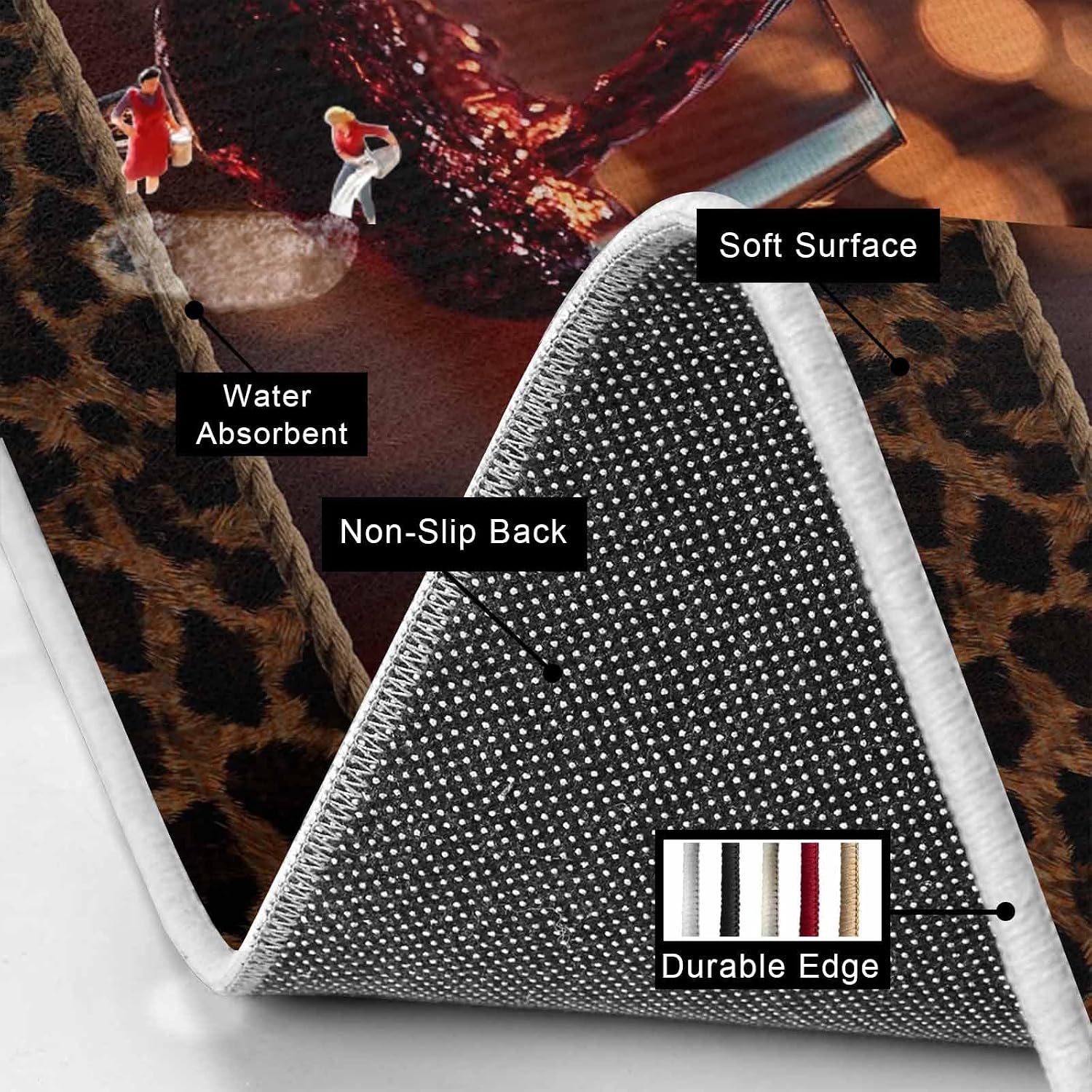 Prime Leader Deep Red Wine Glass Kitchen Mat Set 2 Pieces Brown Leopard Print Lighting Modern Non Slip Kitchen Rugs Washable Runner Rug Mats for Floor Sink Laundry Office 19.7" x 31.5"+19.7" x 63"