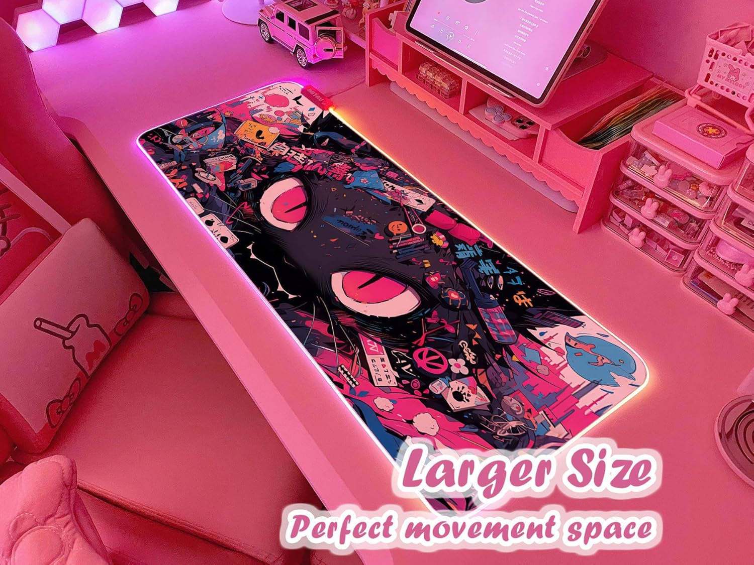 JMIYAV Pink RGB Gaming Mouse Pad 31.5x12 Inch PC XL Large Extended Glowing Led Light Up Desk Pad Non-Slip Rubber Base Computer Cute Mousepad Mat Desk Accessories Gaming Setup 763 - Image 2