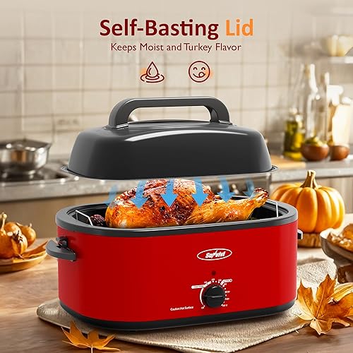 Miniatura 82 de Sunvivi Horno asador eléctrico de 24 cuartos de galón con tapa visible autohilvanado, horno asador de pavo con sartén y estante extraíbles, perfecto