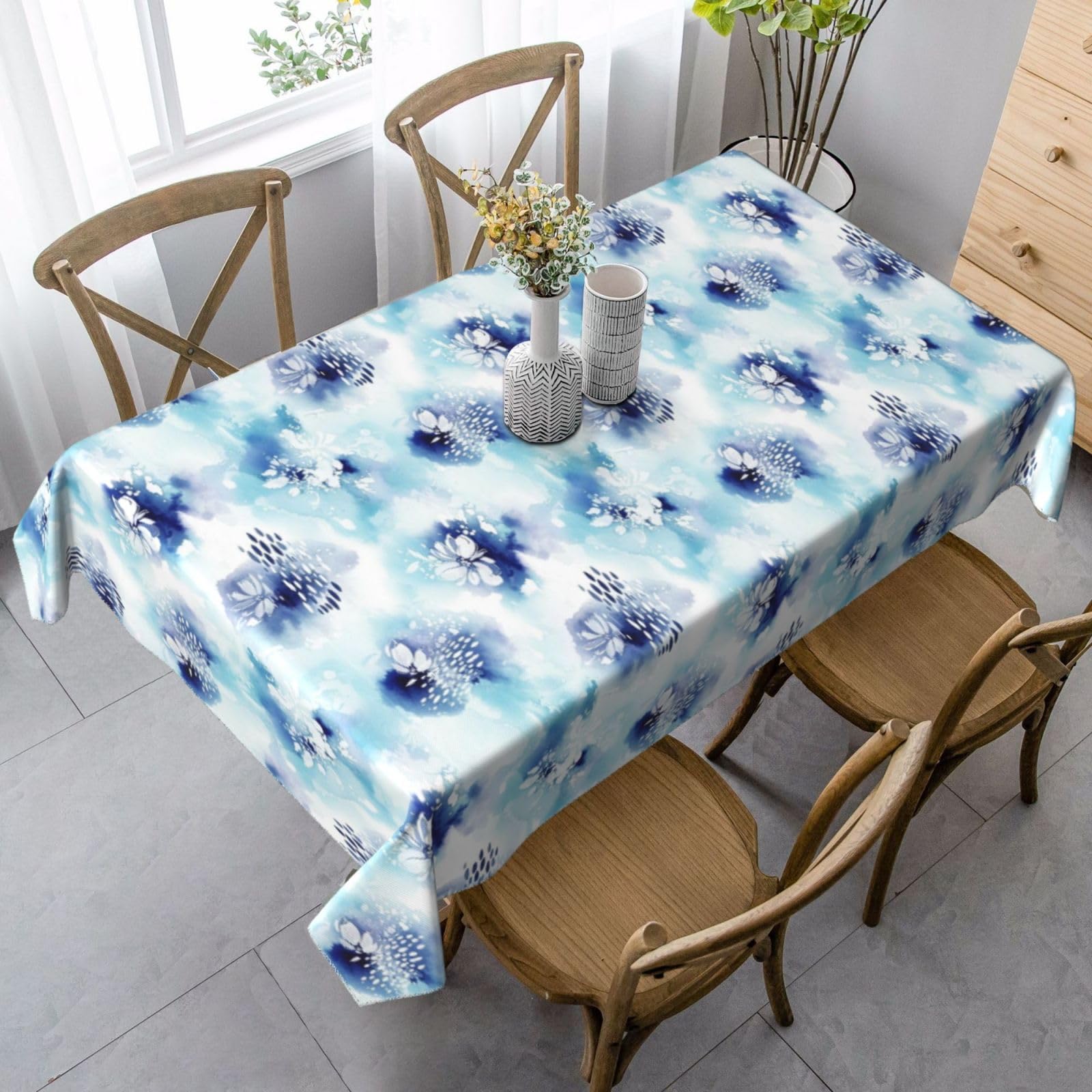 Nappe aquarelle tie-dye bleue de salle à manger et repas plein air