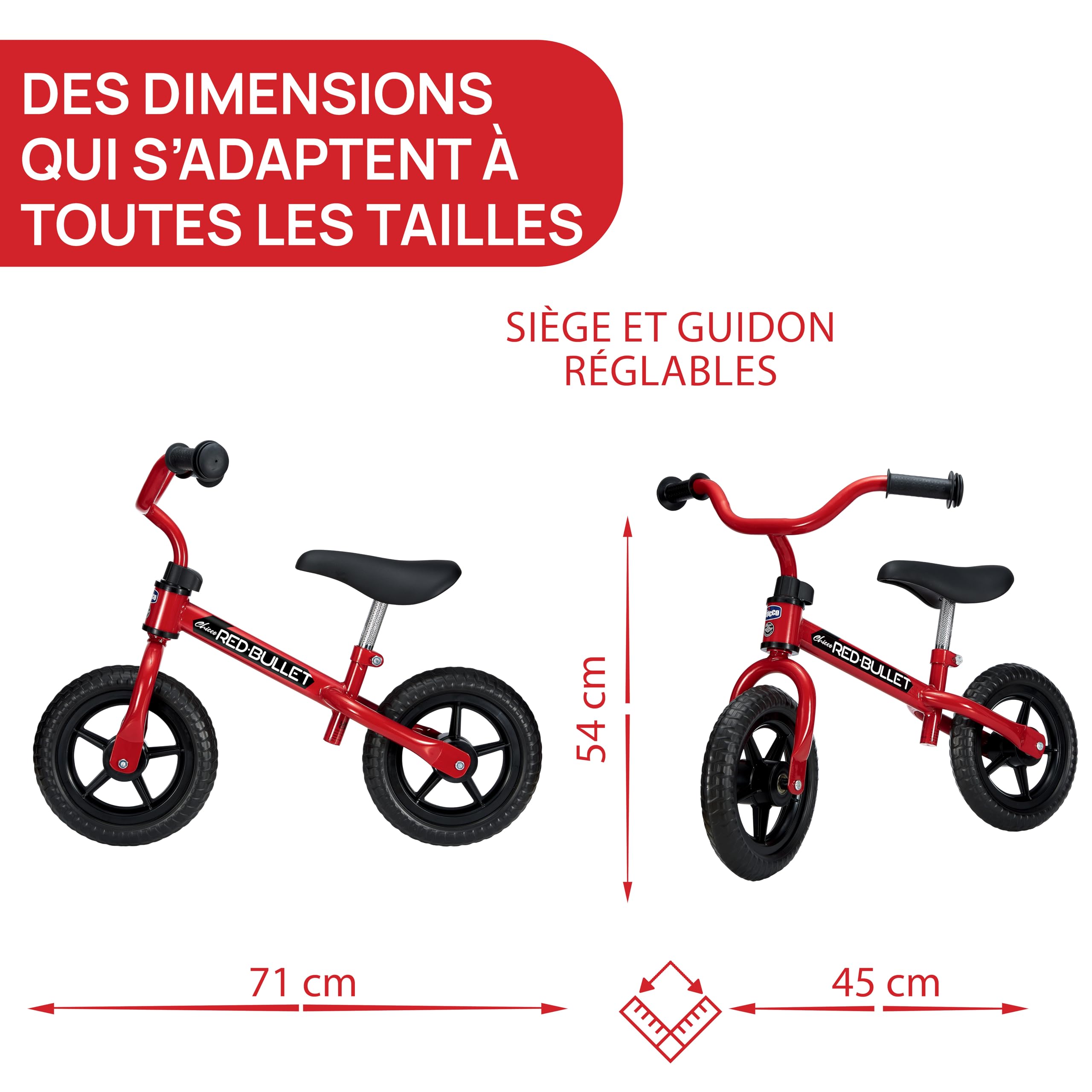 Chicco Draisienne Bébé, Velo sans Pédales pour Enfants de 2 à 5 Ans, avec Guidon et Selle Réglables, 25 Kg Maxi, Rouge , Velo enfant 3 ans, Jeux