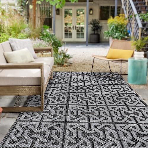 SAND MINE Reversible Mats, Plastic Straw Rug, Modern Area Rug, Large Floor Mat and Rug for Outdoors