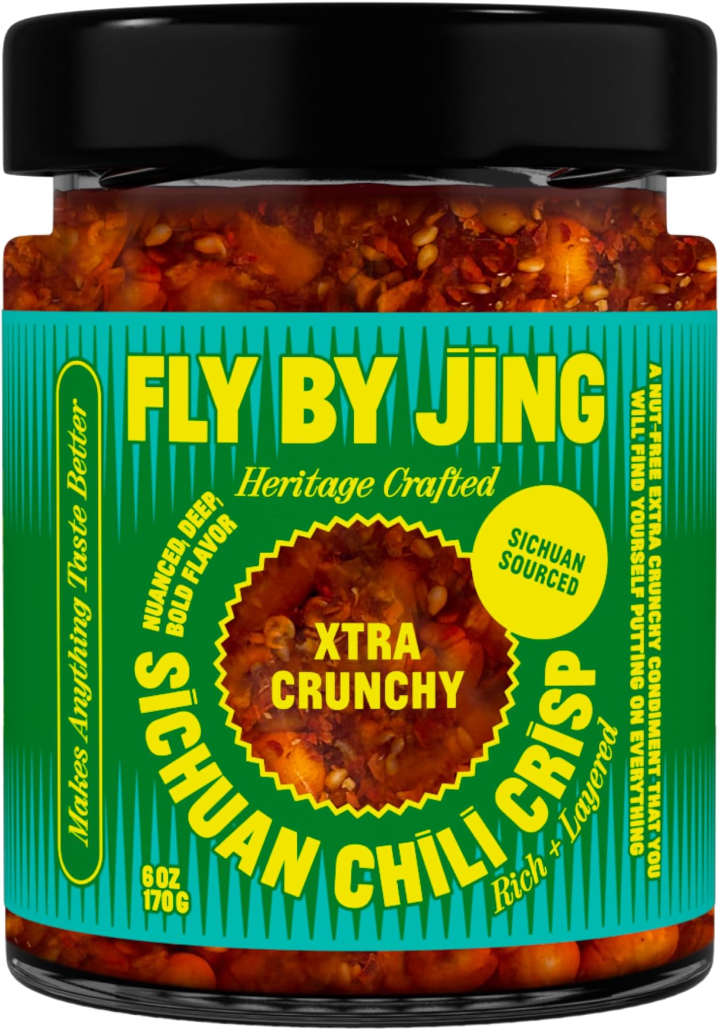 Extra Crunchy Chili Crisp - Gourmet Spicy Tingly Savory Chili Oil Sauce w/Extra Crunch - Versatile Sichuan Hot Sauce and Topping - All Natural Vegan and Nut Free, 6oz (Pack of 1)