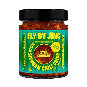 FLYBYJING Xtra Crunchy Sichuan Chili Crisp Spicy, Tingly, Savory, Vegan, Nut-Free, Sugar Free Premium Chili Crunch - Good on Noodles, Proteins, Veggies and Everything, 6oz Pack of 1