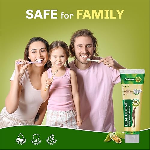 Miniatura 8 de BENTODENT Pasta de dientes remineralizante de arcilla de bentonita calcio remineralizante sin flúor, pasta dental natural con sabor a cardamomo, sin