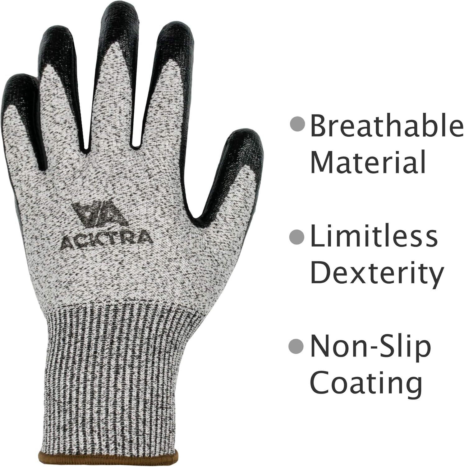 ACKTRA Cut Resistant Safety WORK Gloves, Level 5, EN 388, Bulk Pack WG012