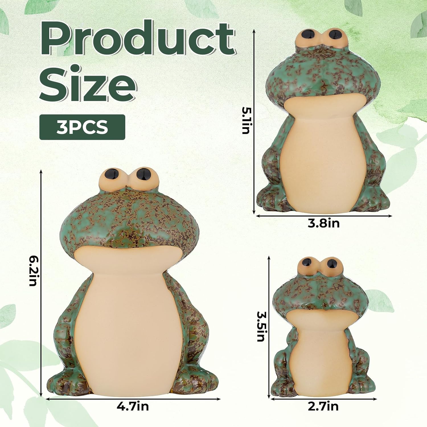 Garden Frog Decor Set of 3 Outside Ceramic Frog Statues Cute Yard Decoration Funny Holiday Ornament for Patio Backyard Pond Pool Front Porch Mom Grandma Family Friend