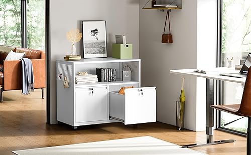 Miniatura 48 de Archivador móvil de 3 cajones con cerradura, archivador debajo del escritorio para oficina en casa, archivadores de metal sobre ruedas para archivo
