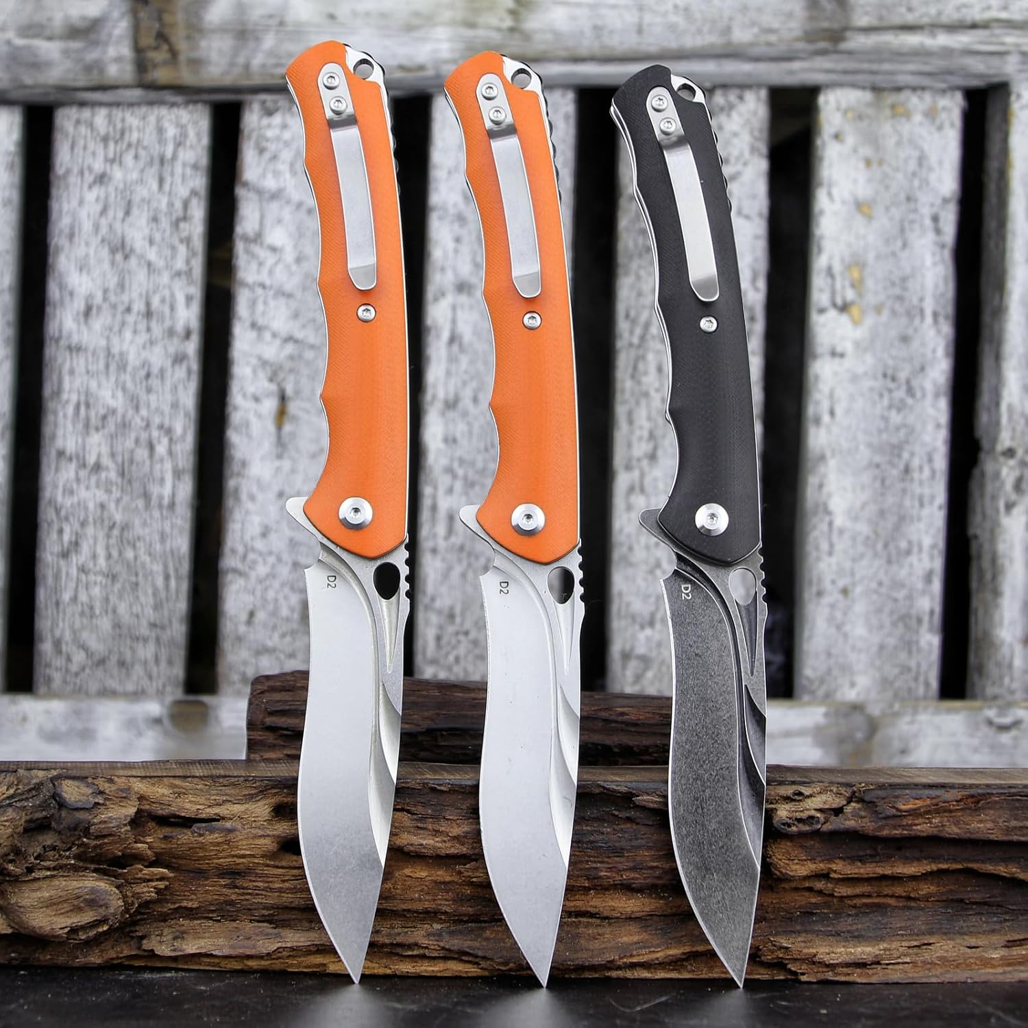 Pocket Knife D2 Steel Ball Bearing Folding Knife for Men G10 Handle Outdoor Camping Survival Hunting Knife With Liner Lock Clip (Orange Handle White Blade)