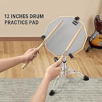 Vista 9 de Donner Juego de soporte de batería con almohadilla de práctica de tambor, juego de almohadillas silenciosas de doble cara de 12 pulgadas, baquetas