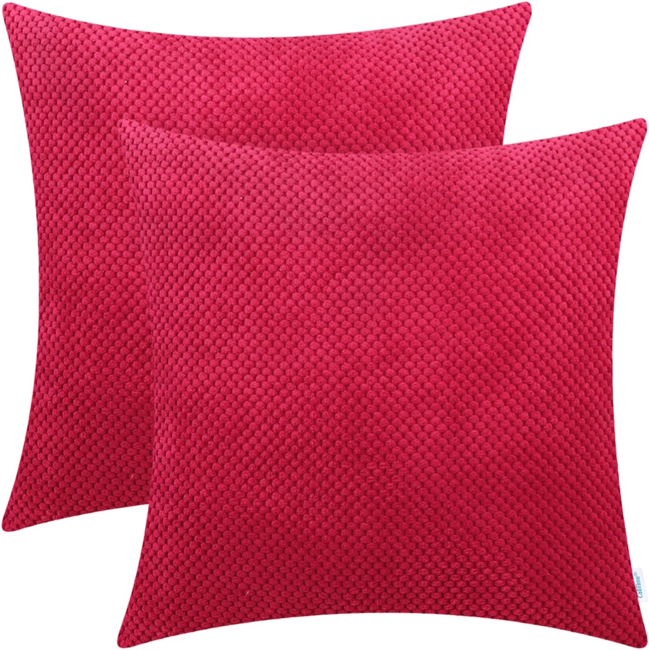 CaliTime Pack of 2 Comfy Throw Pillow Covers Cases for Couch Sofa Bed Comfortable Soft Solid Corduroy Pineapple Trellis Both Sides 20 X 20 Inches Tomato Red