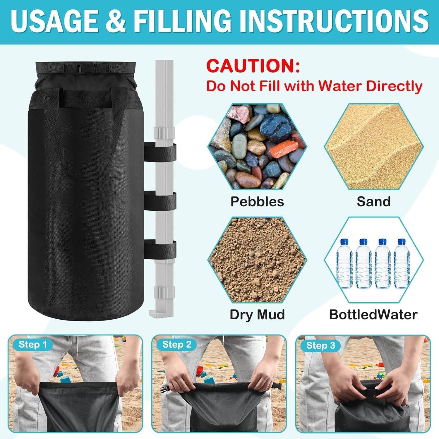 Esmorah 160 LBS Canopy Sandbags Weight Bags with Handle(4-Pack), 1680D Heavy Duty Black Tent Sand Bags, Outdoor Sandbag for Gazebo Wide Legs, Patio Umbrellas, Pop Up Sun Shelter (Without Sand)