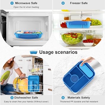 Amathley Bento Box Yetişkin Öğle Yemeği Kutusu Çocuklar, Yetişkinler/Çocuklar/Küçük Çocuklar için Öğle Yemeği Kapları, 5 Bölmeli Soslu Bento Beslenme Kutusu, Mikrodalga ve Bulaşık Makinesi ve