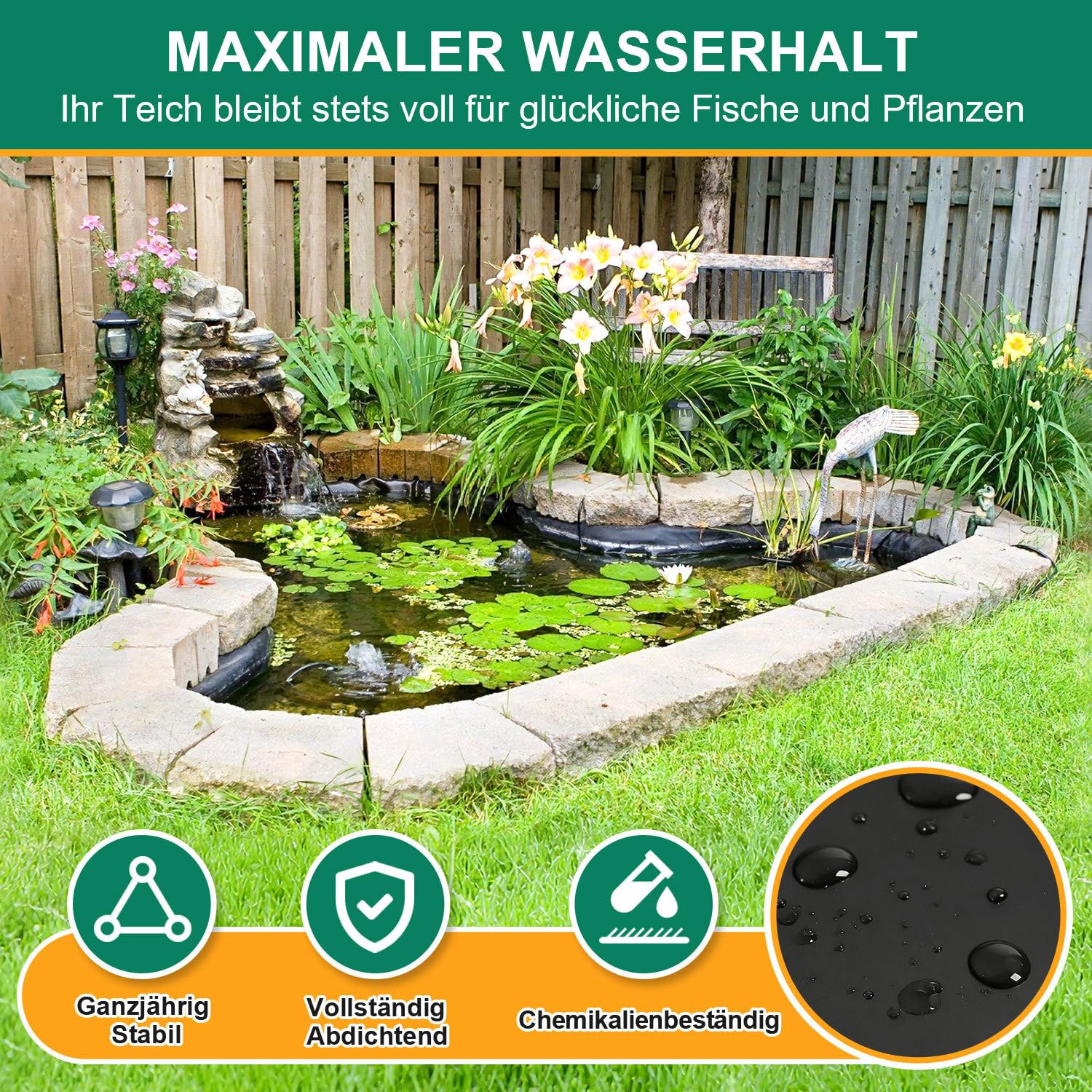 Teichfolie 4x6m, Schwarz 0,5mm HDPE, Großformatige Teichfolien für industrielle und Private Nutzung, ideal für Teiche, Becken und Landschaftsbau