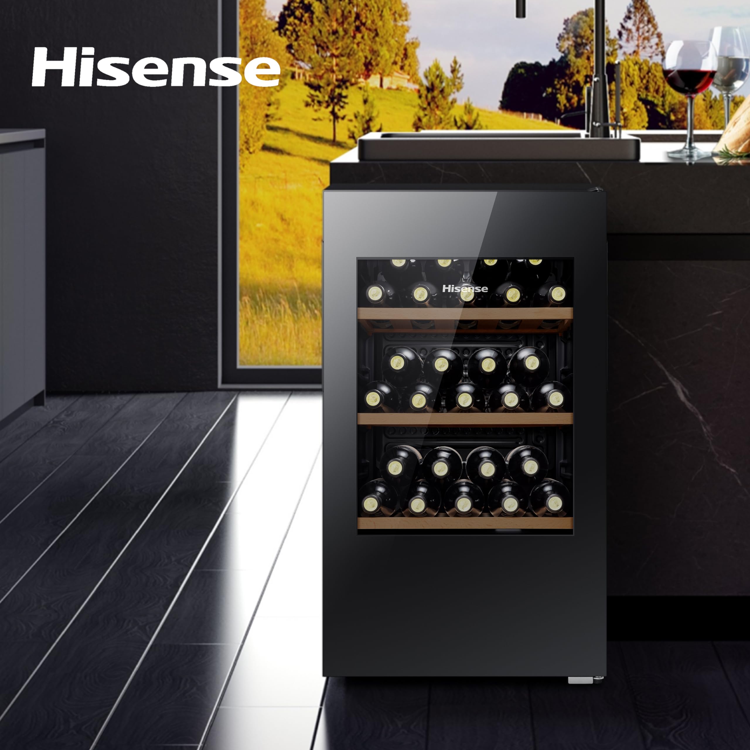 Hisense RW12D4NWG0 93 Litre 30 Bottles Freestanding Undercounter Wine Fridge Cabinet with Digital Touch Control — view 9