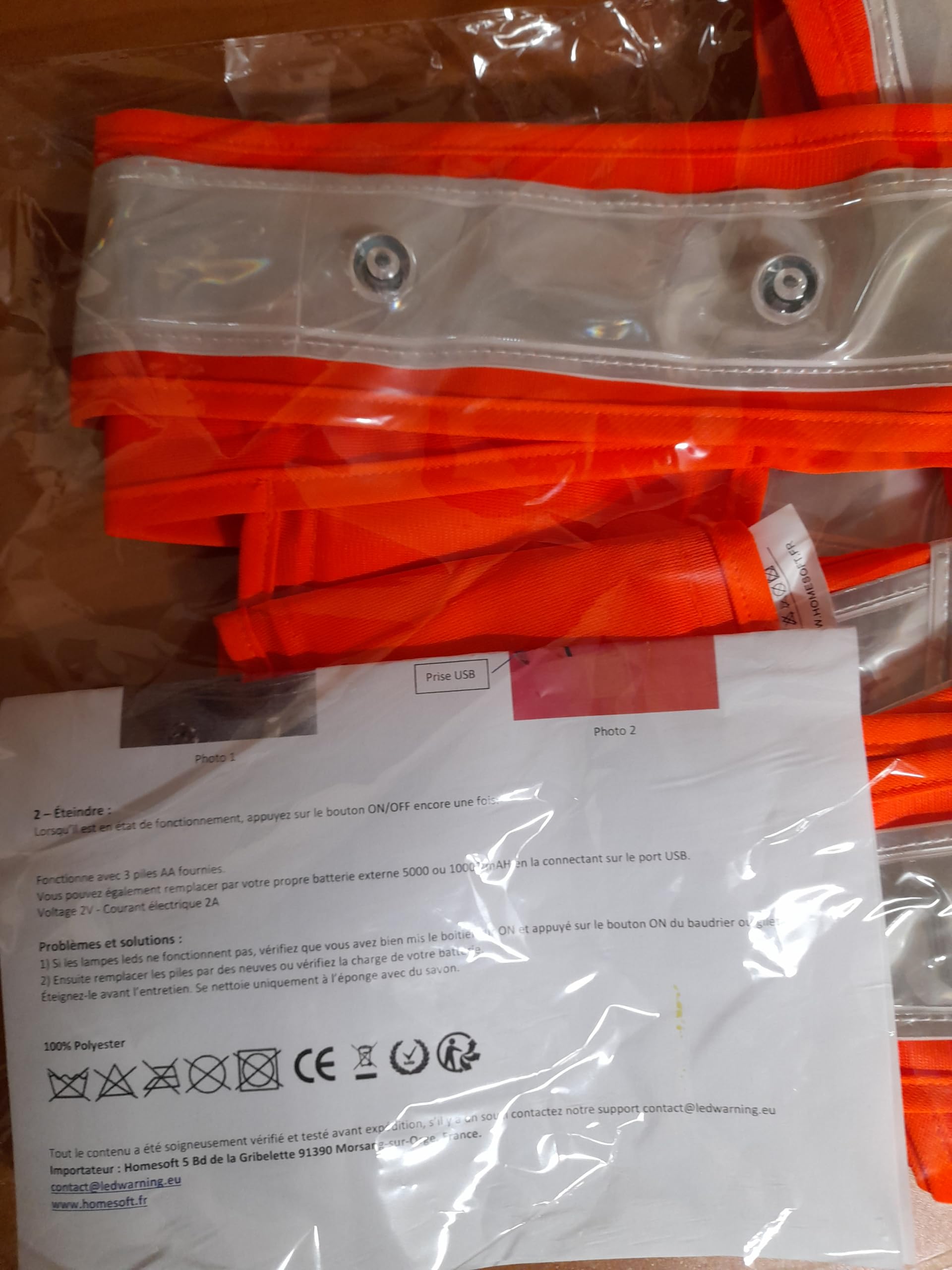 Gilet Baudrier Orange PRO de Sécurité Fluo à 24 Leds rouges DELUXE Vendeur et stock en FRANCE
