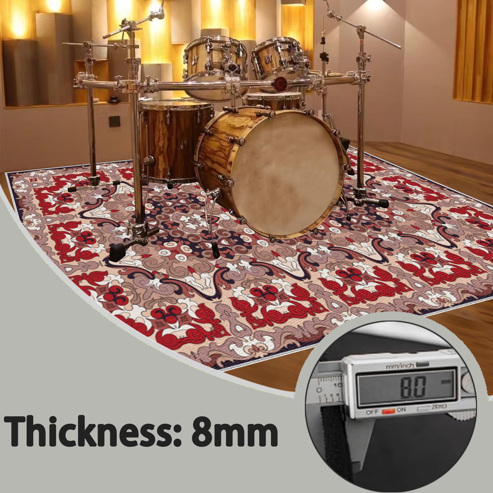 Tapis pour Batterie Acoustique, Tapis de Batterie Insonorisé 120 x 90 cm, Tapis de Tambour Anti-Bruit antidérapant, Tapis insonorisant pour Batterie électronique, Rectangulaire Tapis Batterie