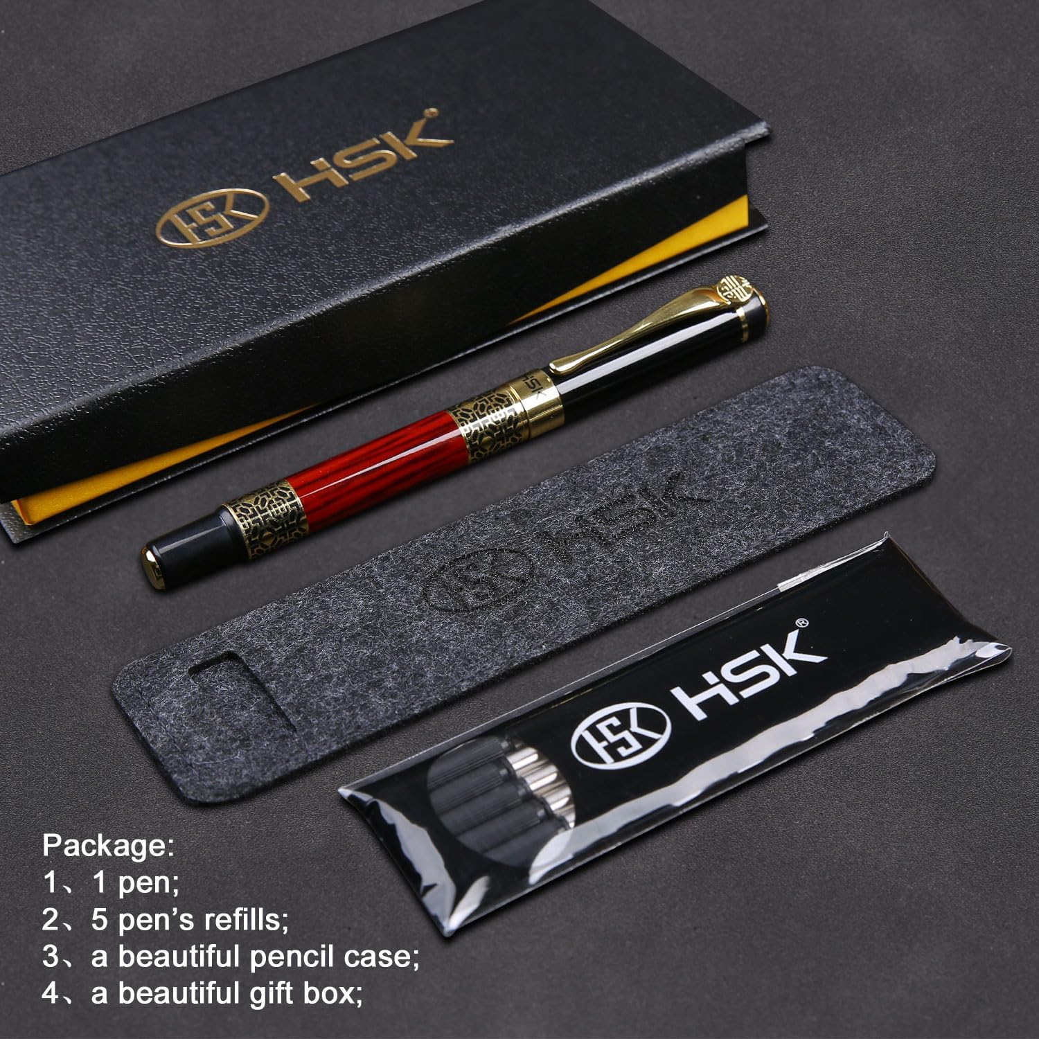 HSK Luxury gift Pen Ballpoint Pens Black Refill,Classical retro style pen,Best Ball Pen Gift Set for Men & Women Professional Executive,Office,Nice Pens Classy Gift Box (Red) - Image 4