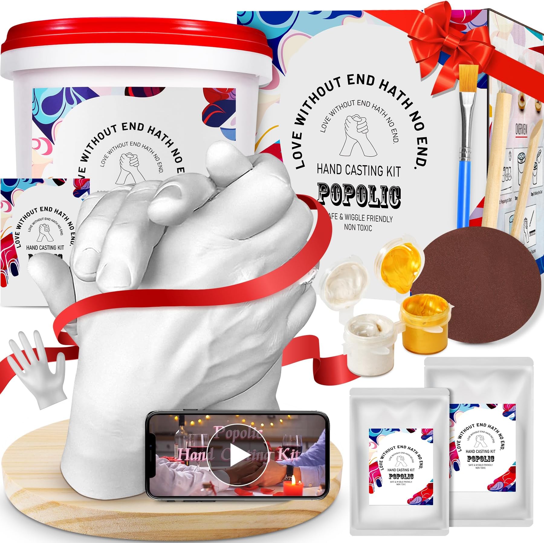Popolic Hand Casting Kit-Hand Sculpture Kit for Couples-DIY Hand Moulding Kit for Adult & Child-Anniversary&Wedding Gifts-Birthday Gift for Friends and Family-2 Paint (Gold, Silver)
