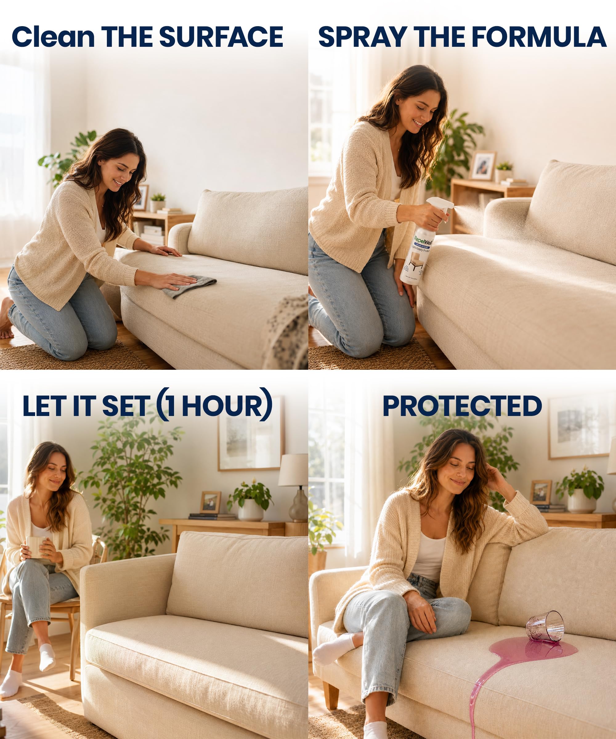 RepelWell Upholstery Protect - Spray Repelente al Agua y Manchas (12 onzas), Respetuoso con el Medio Ambiente, Apto para Mascotas, Mantiene tu tapicería de Tela, Cuero y Gamuza como Nueva