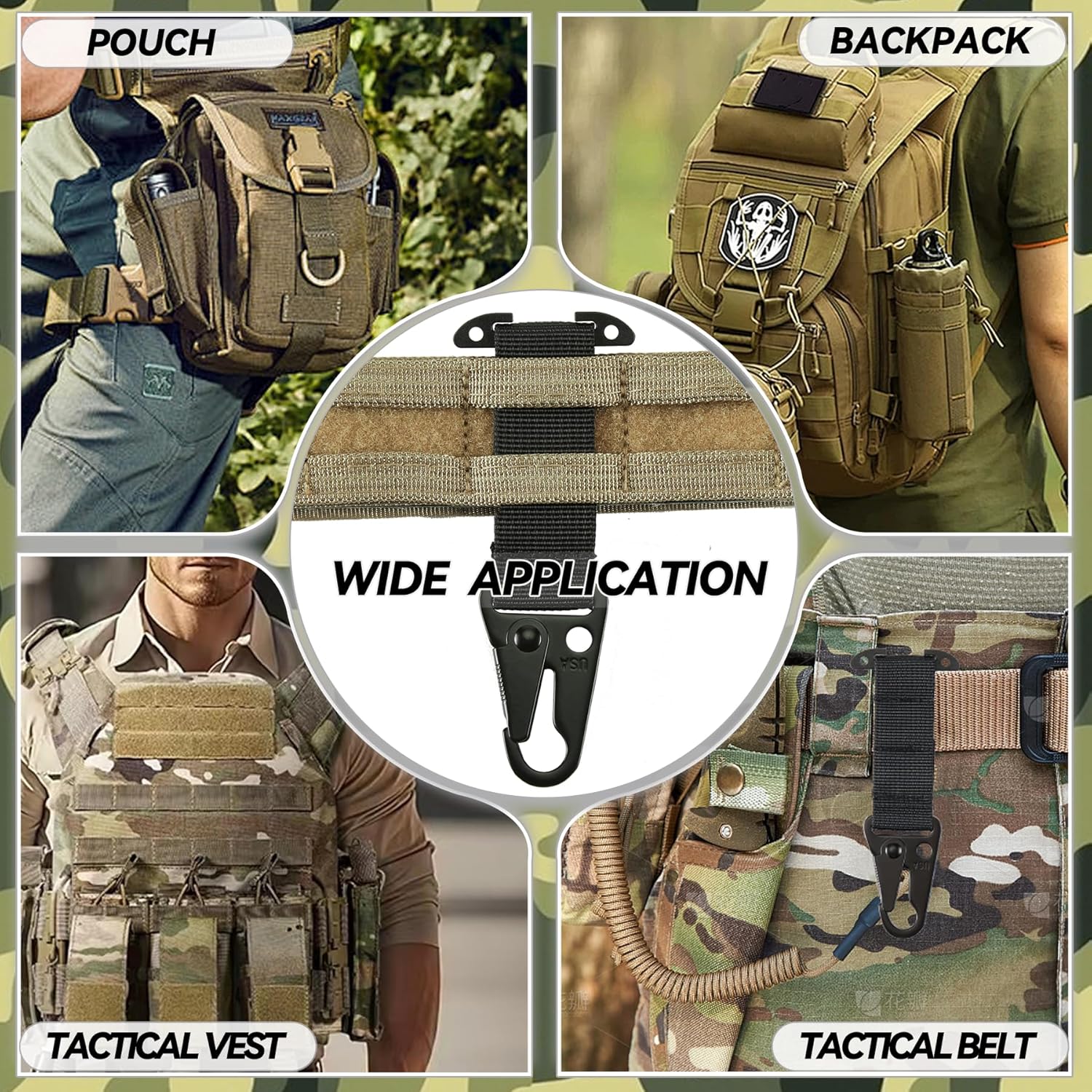 Tactical Belt Clip T-Mount, MOLLE Bag Clip, Tactical Clash Hook Hanging Carabiner