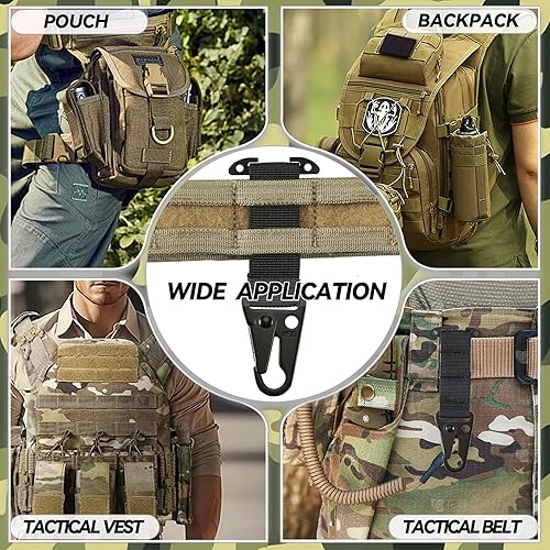 Miniatura 6 de Tactical Belt Clip T-Mount Molle Clip Molle Bag Clip Tactical Clash Hook Hanging Carabiner, MOLLE Webbing Belt Clip with Metal Hook for Tactical