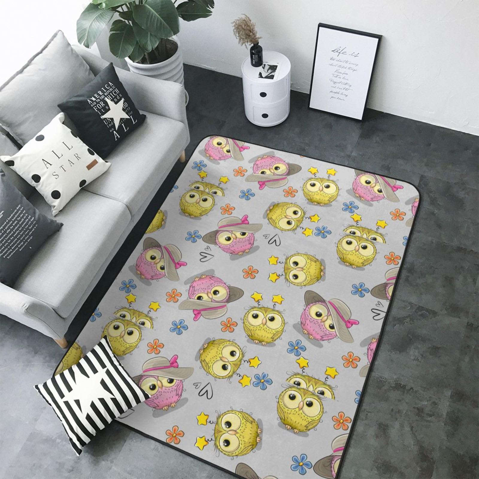 Tapis de chambre doux lavable salon dessin animé hibou