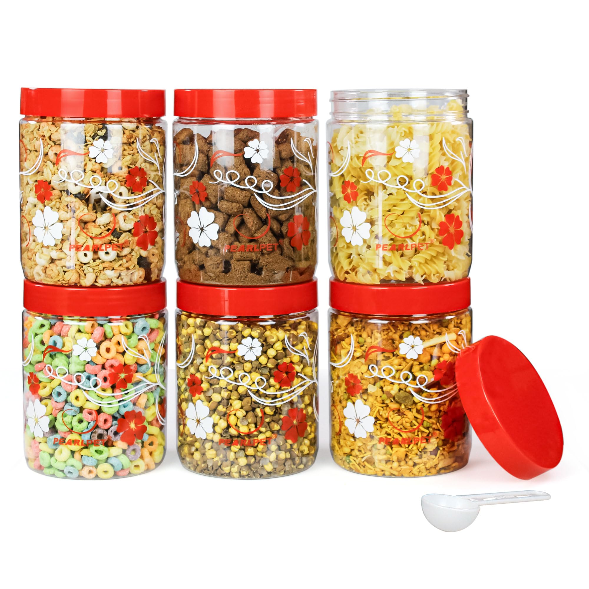 PEARLPET Blossom Jar Plastic Containers for Kitchen Storage | Plastic Container Set | BPA-Free, Stackable Jars | RED, 17