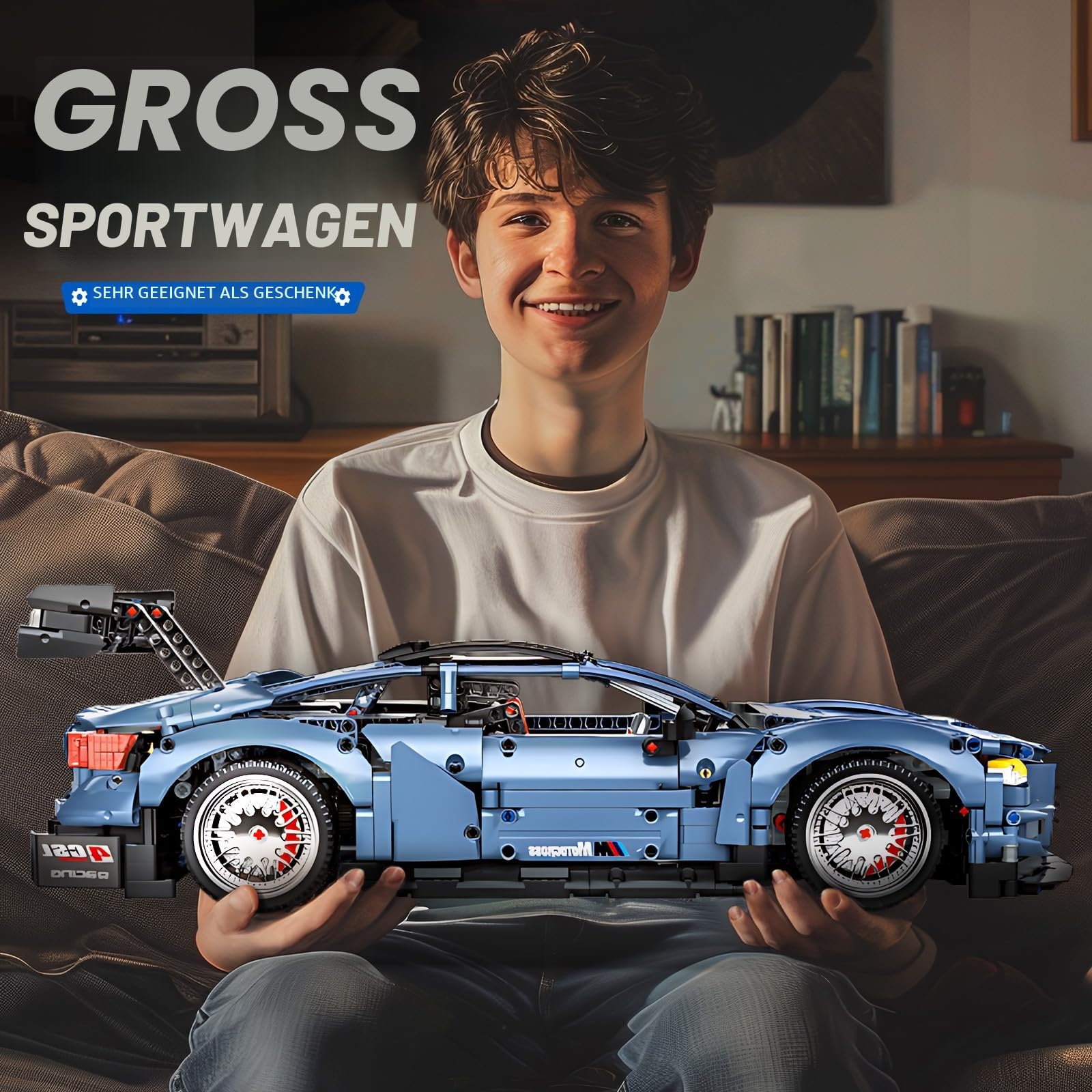 Technik M4 Sportwagen 1:10 Bausteinspielzeug, Fernbedienung Bausatz Auto | mit wiederaufladbarem Akku und Motoren, Geschenk/Sammlerstücke für 12-16 Jahre Alte Jungen und Erwachsene (2280 Teile)