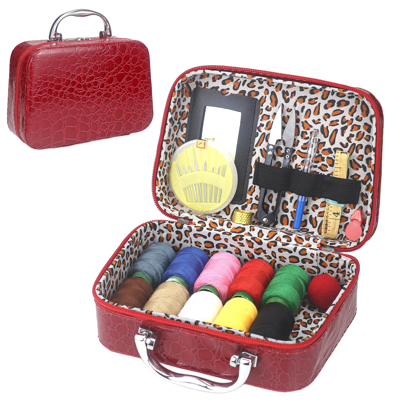 40Pcs Steel Needles for Hand Sewing, Big Eye Steel Sewing Needles Kit with Case, Portable DIY Craft Kits for Adults, Beginner, Emergency,Home,Travel (Red)