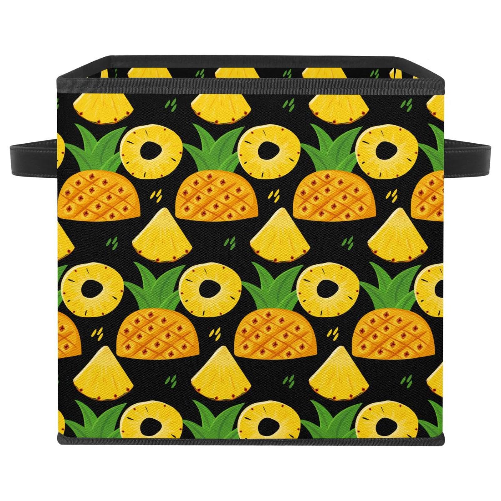 Boîte de rangement pliable en tissu jaune motif ananas pour placard